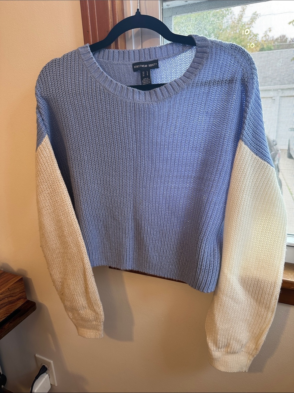 Streetwear Society Women’s Light Blue and Cream Colorblock Crewneck Sweater